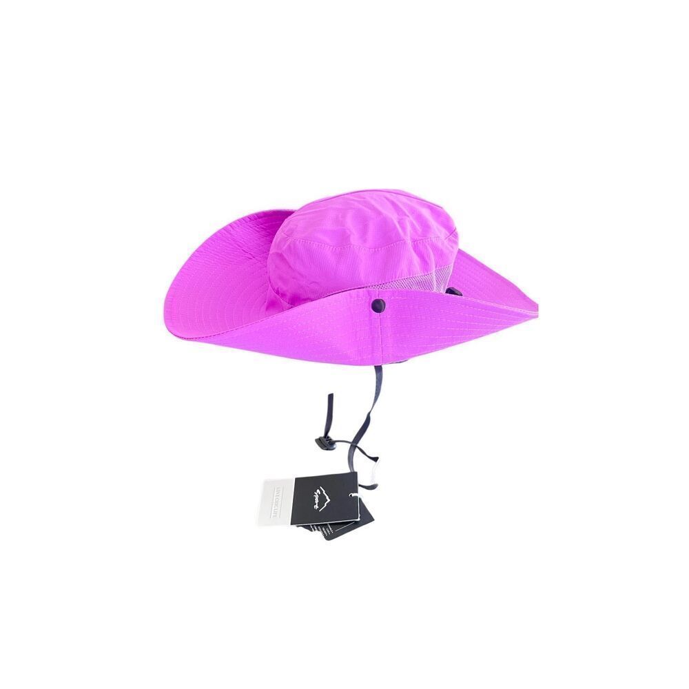 Sun Shade Wide Brim Women's OS Purple Adjustable Ponytail Hole Bucket Hat